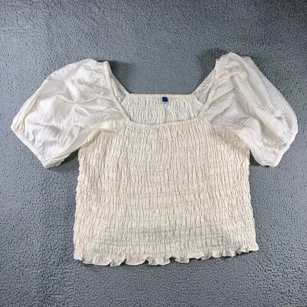 Smocked Top 4X Cream Puff Sleeve‎ Square Neck Lettuce Hem Fairy Coquette Boho